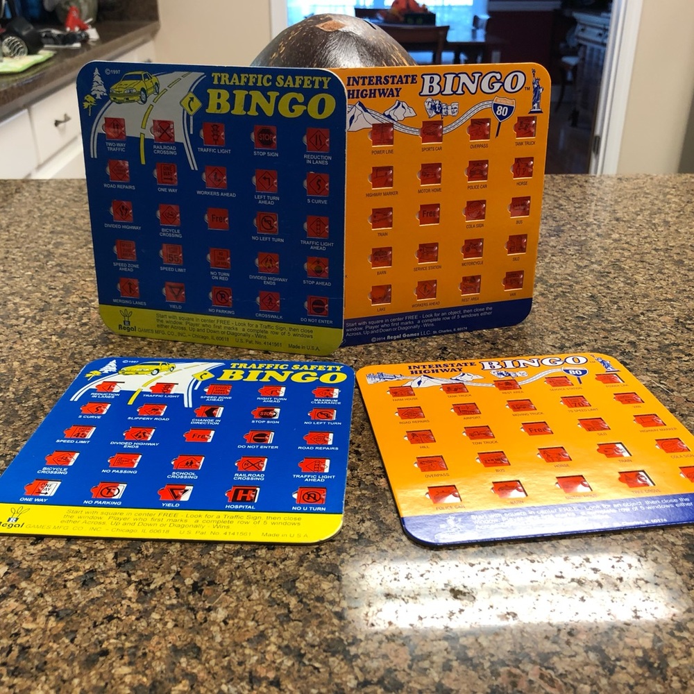 4 Travel Bingo cards for long drives